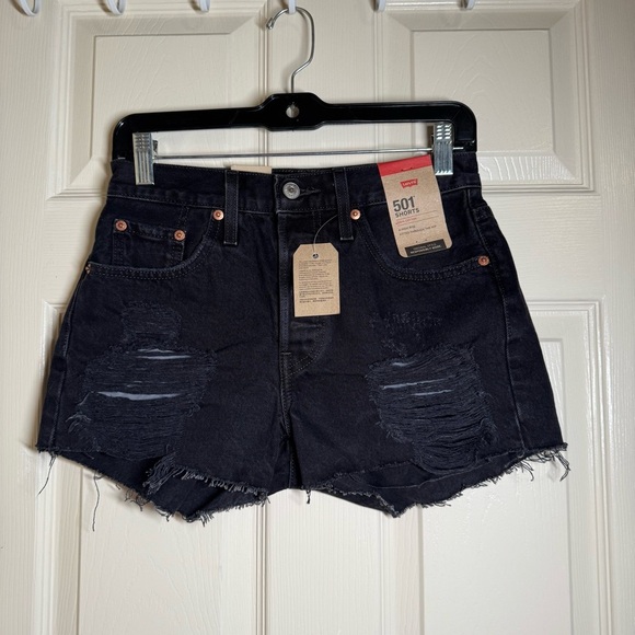 Levi's Pants - Levi's Women's Black Ripped Jean Denim Shorts Size 25 NWT
